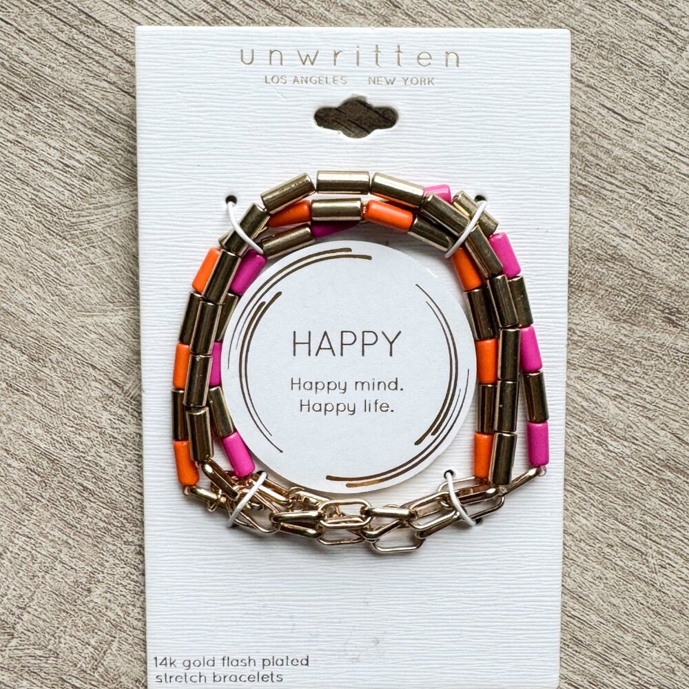 UNWRITTEN Bracelet 14K Gold Plated Orange, Gold and Pink Stretch Bracelet - OS